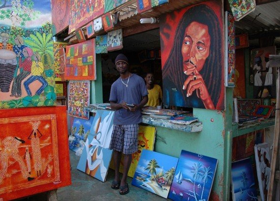 Travellers with local people in Las Terrenas